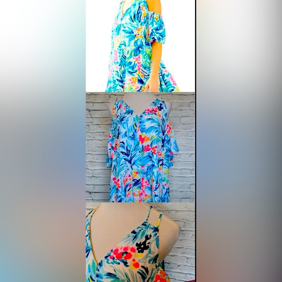 Lilly Pulitzer Cold Shoulder Ruffle Hem Floral Dress Size M - Picture 2 of 8